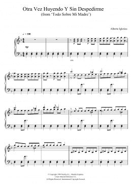 page one of Otra Vez Huyendo Y Sin Despedirme (from "Todo Sobre Mi Madre") (Piano Solo)