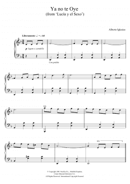 page one of Ya no te Oye (from "Lucia y el Sexo") (Piano Solo)