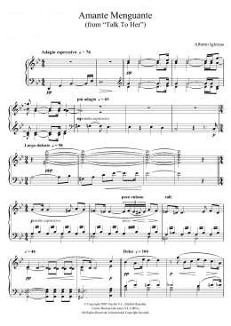 page one of El Amante Menguante (from "Talk To Her") (Piano Solo)