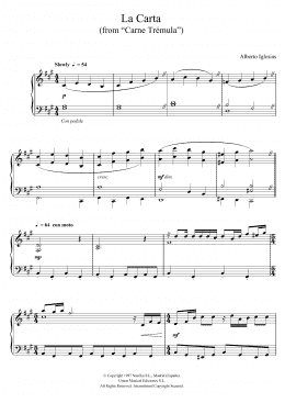 page one of La Carta (from "Carne Tremula") (Piano Solo)