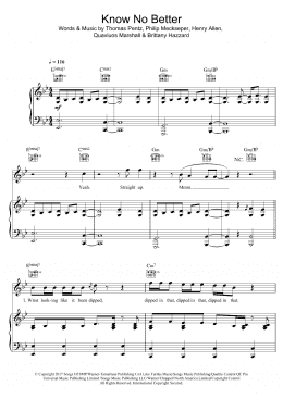 page one of Know No Better (featuring Camila Cabello) (Piano, Vocal & Guitar Chords)