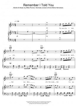 page one of Remember I Told You (featuring Anne-Marie) (Piano, Vocal & Guitar Chords)