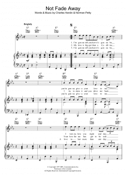 page one of Not Fade Away (Piano, Vocal & Guitar Chords)