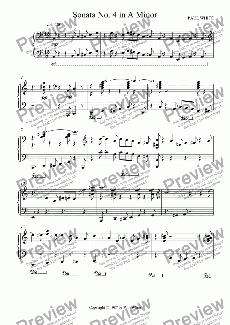 page one of Sonata No. 4 in A Minor