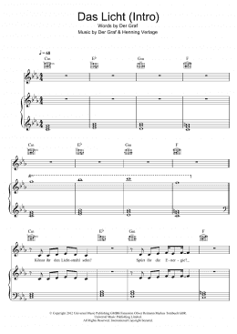 page one of Das Licht (Intro) (Piano, Vocal & Guitar Chords)