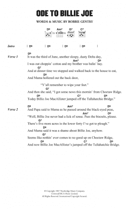 page one of Ode To Billie Joe (Guitar Chords/Lyrics)