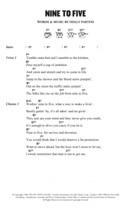 page one of Nine To Five (Guitar Chords/Lyrics)