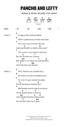 page one of Pancho and Lefty (Guitar Chords/Lyrics)