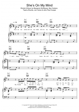 page one of She's On My Mind (Piano, Vocal & Guitar Chords)