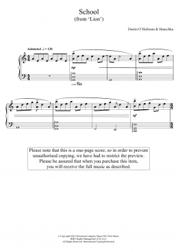 page one of School (from 'Lion') (Piano Solo)