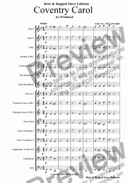 page one of Coventry Carol for wind band