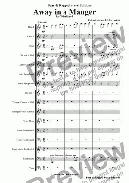 page one of Away in a Manger for wind band