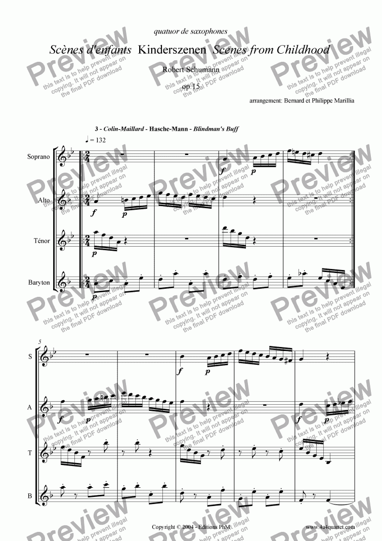 page one of Schumann - Kinderszenen #3 (Sax Quartet)