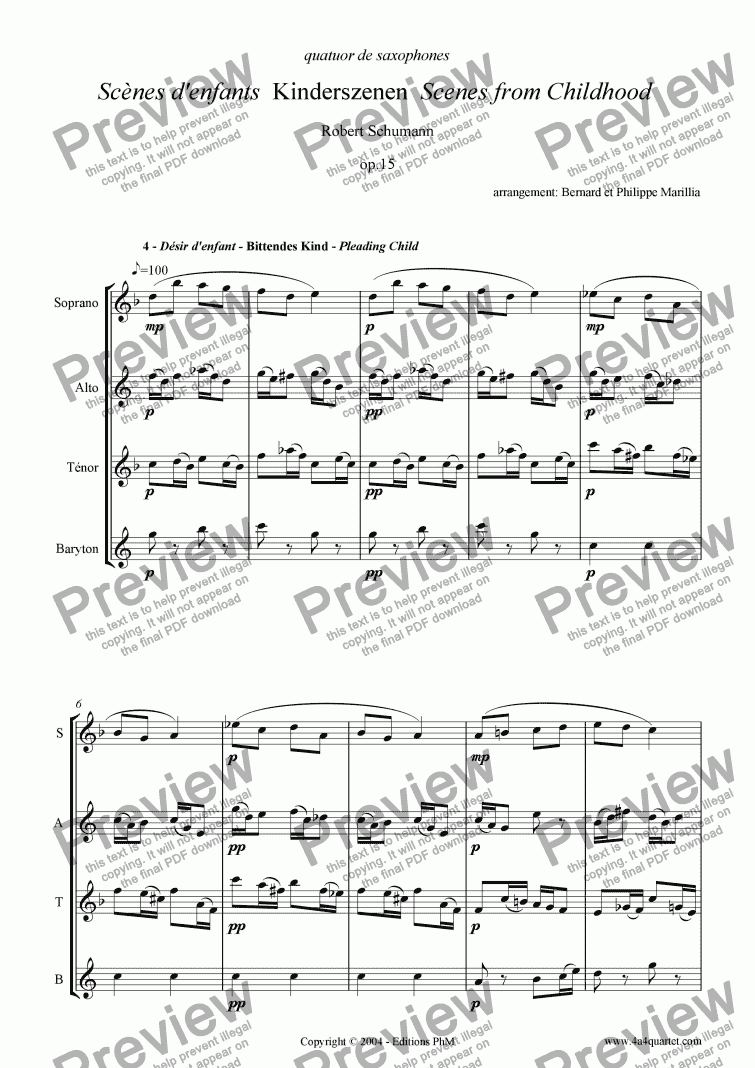 page one of Schumann - Kinderszenen #4 (Sax Quartet)