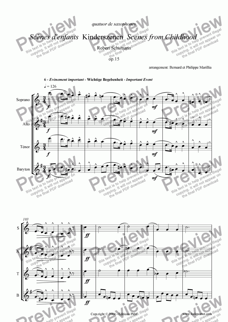 page one of Schumann - Kinderszenen #6 (Sax Quartet)