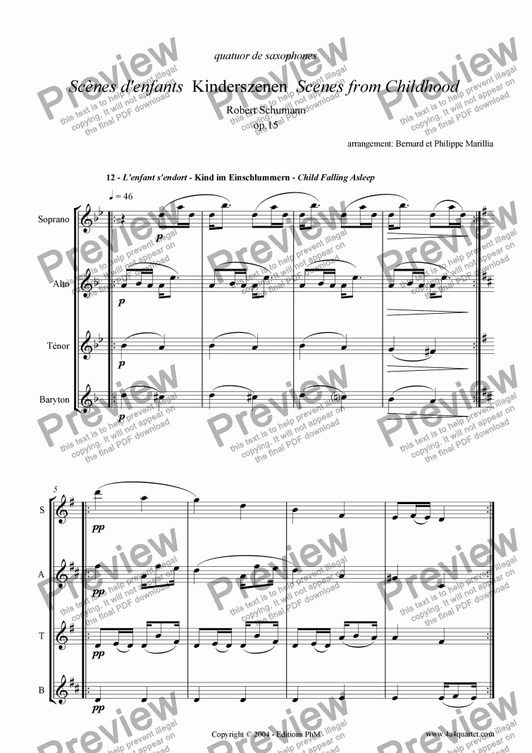 page one of Schumann - Kinderszenen #12 (Sax Quartet)