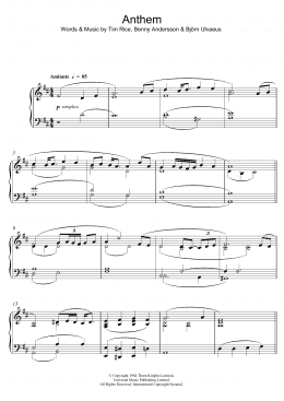 page one of Anthem (from "Chess") (Piano Solo)
