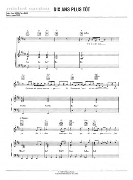 page one of Dix Ans Plus Tot (Piano, Vocal & Guitar Chords)