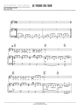 page one of Je Viens Du Sud (Piano, Vocal & Guitar Chords)
