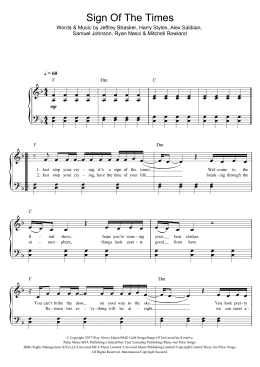 page one of Sign of the Times (Easy Piano)