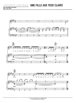 page one of Une Fille Aux Yeux Clairs (Piano, Vocal & Guitar Chords)
