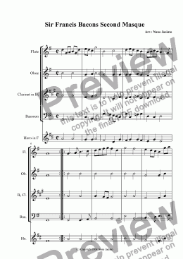 page one of Sir Francis Bacon Second's Masque - Anon.baroque melody