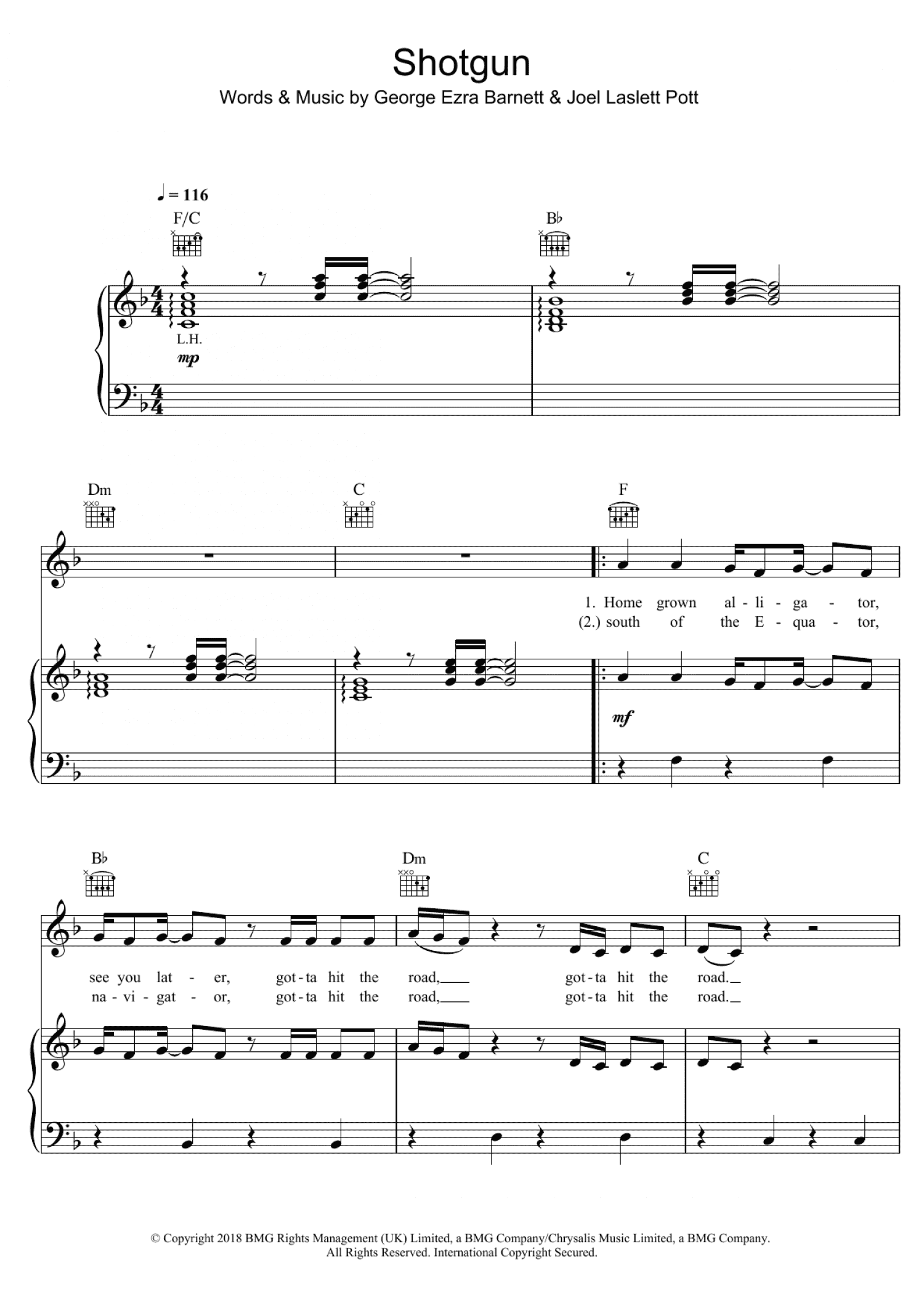 Shotgun (Piano, Vocal & Guitar Chords (Right-Hand Melody))