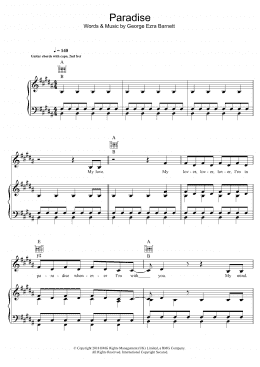 page one of Paradise (Piano, Vocal & Guitar Chords)
