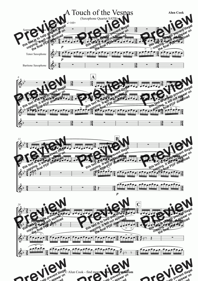 page one of A Touch of the Vespas (Saxophone Quartet)