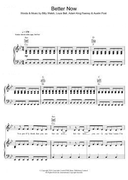 page one of Better Now (Piano, Vocal & Guitar Chords)
