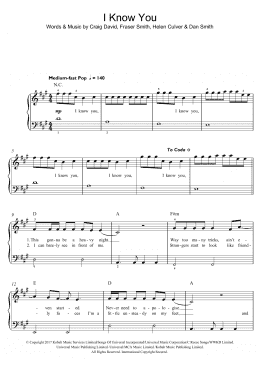 page one of I Know You (featuring Bastille) (Beginner Piano (Abridged))