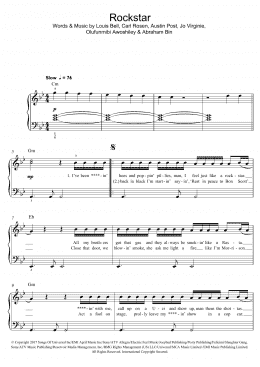 page one of Rockstar (featuring 21 Savage) (Beginner Piano (Abridged))