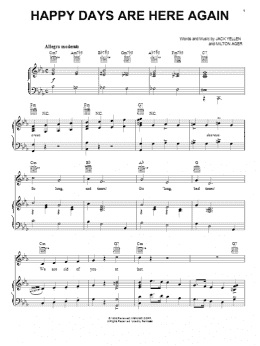 page one of Happy Days Are Here Again (Piano, Vocal & Guitar Chords (Right-Hand Melody))
