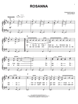 page one of Rosanna (Easy Piano)