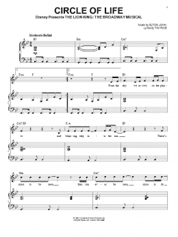 page one of Circle Of Life (from The Lion King) (Piano & Vocal)