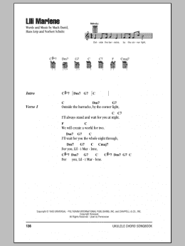 page one of Lili Marlene (Ukulele Chords/Lyrics)
