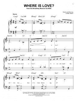 page one of Where Is Love? (Easy Piano)