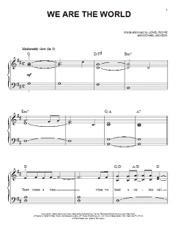 page one of We Are The World (Easy Piano)