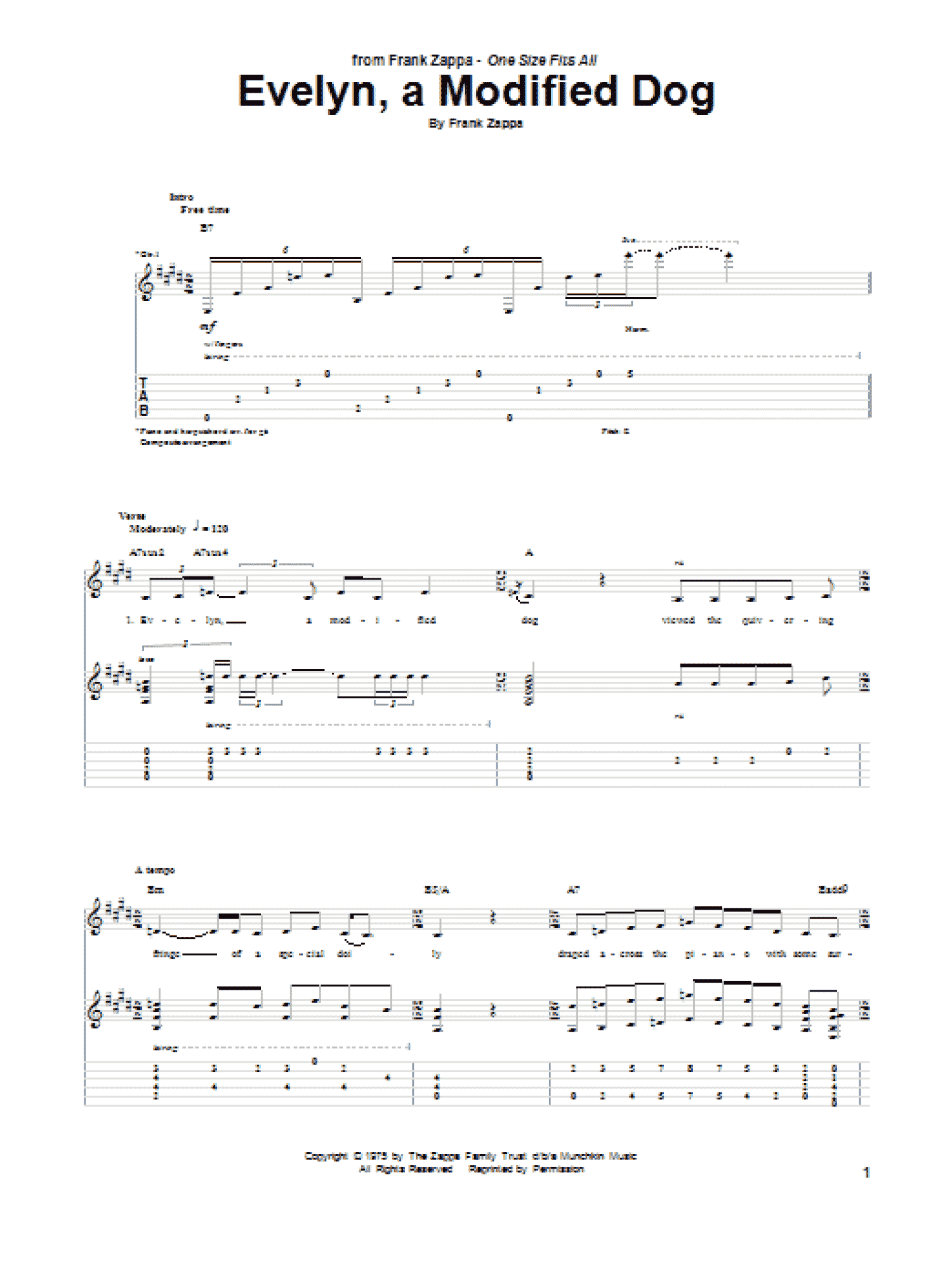 Evelyn, A Modified Dog (Guitar Tab)