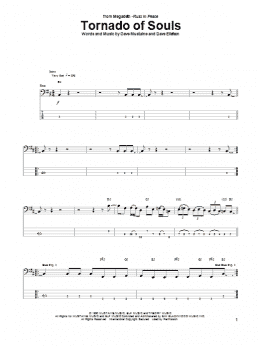 page one of Tornado Of Souls (Bass Guitar Tab)