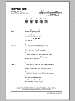 page one of Blurred Lines (Guitar Chords/Lyrics)