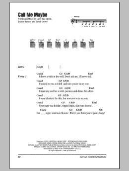 page one of Call Me Maybe (Guitar Chords/Lyrics)