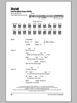 page one of Skyfall (Guitar Chords/Lyrics)