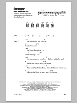 page one of Stronger (What Doesn't Kill You) (Guitar Chords/Lyrics)