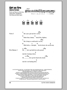 page one of Girl On Fire (Inferno Version) (Guitar Chords/Lyrics)