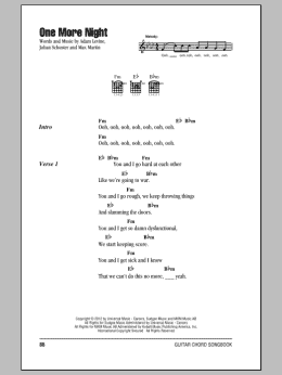 page one of One More Night (Guitar Chords/Lyrics)
