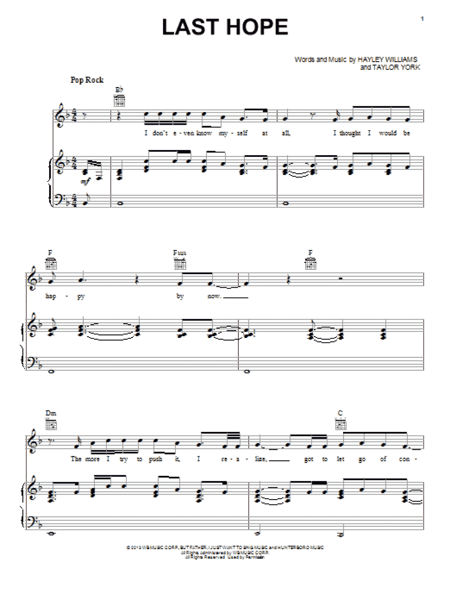 Last Hope (Piano, Vocal & Guitar Chords (Right-Hand Melody))