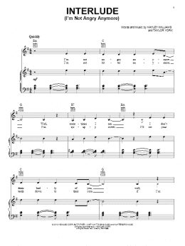 page one of Interlude (I'm Not Angry Anymore) (Piano, Vocal & Guitar Chords (Right-Hand Melody))