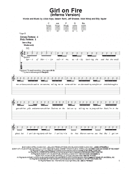 page one of Girl On Fire (Inferno Version) (Easy Guitar Tab)
