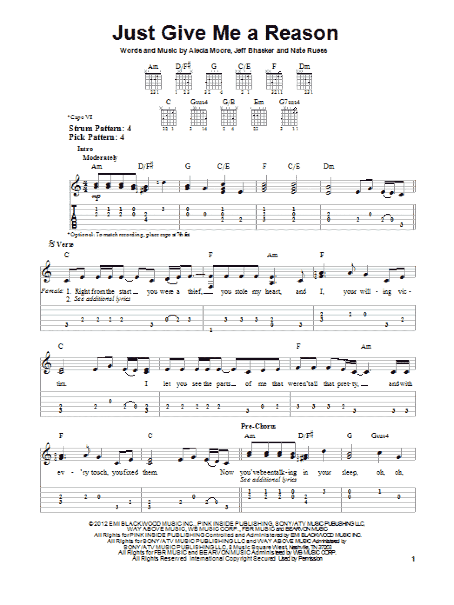 Just Give Me A Reason (Easy Guitar Tab)
